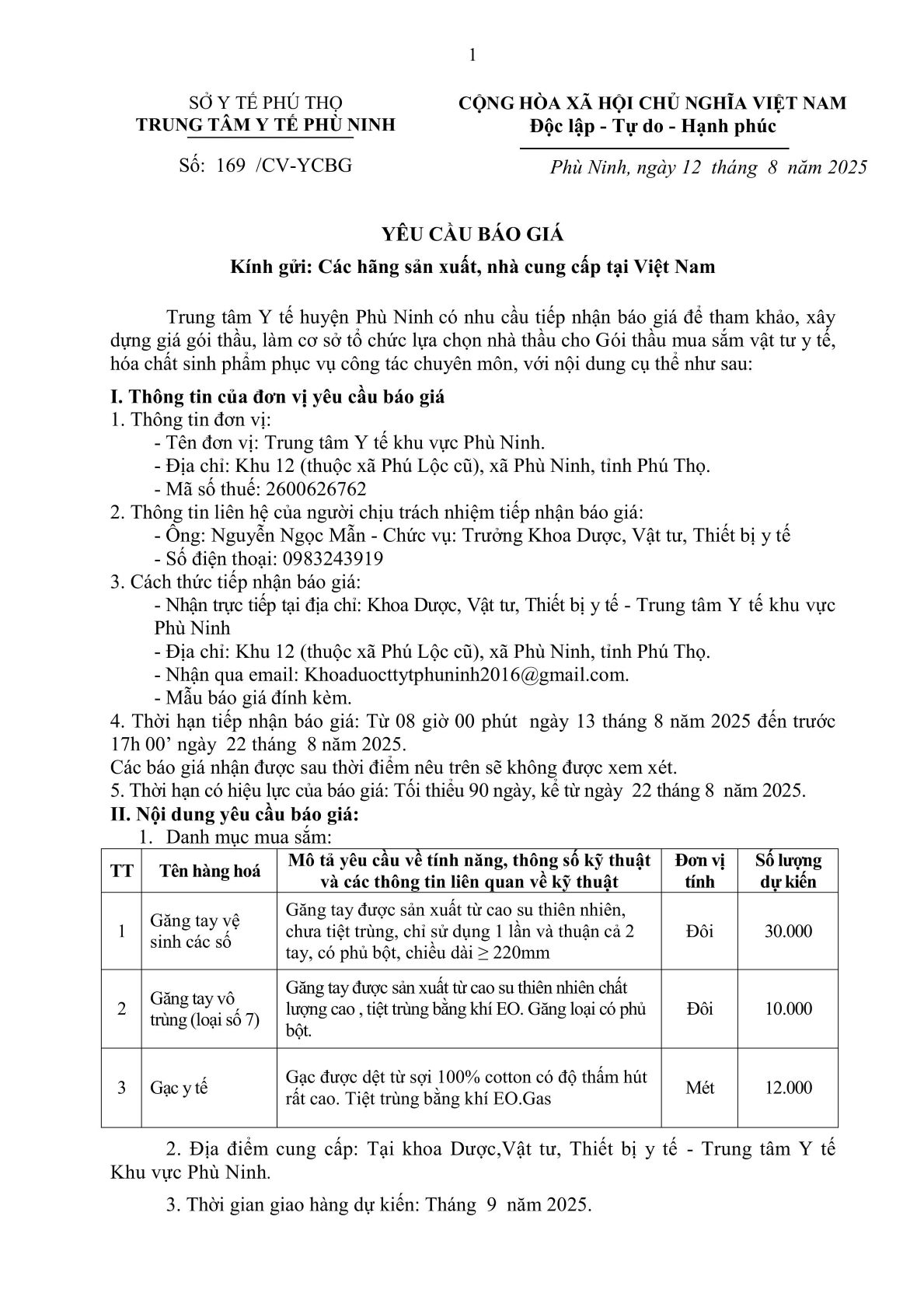 1 Thư mời Báo giá VTYT 18 08 2025 signed hình ảnh 0